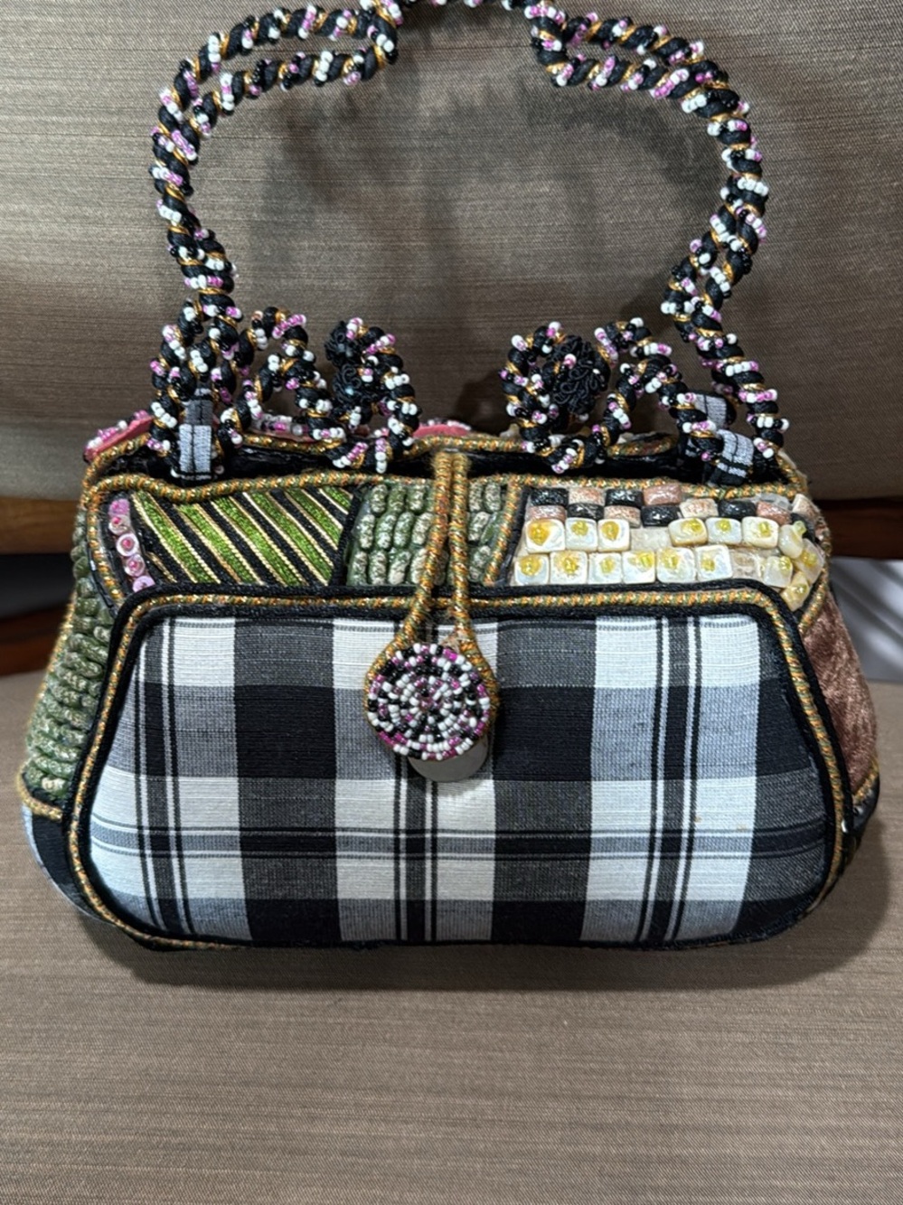 Mary Frances Multicolor Beaded Floral Evening Clutch - Pink Accents - Picture 2 of 3
